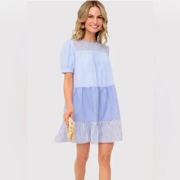ENGLISH FACTORY Quinn Dress Tier Mini Swing Serenity Blue Tuckernuck Medium - Picture 8 of 8